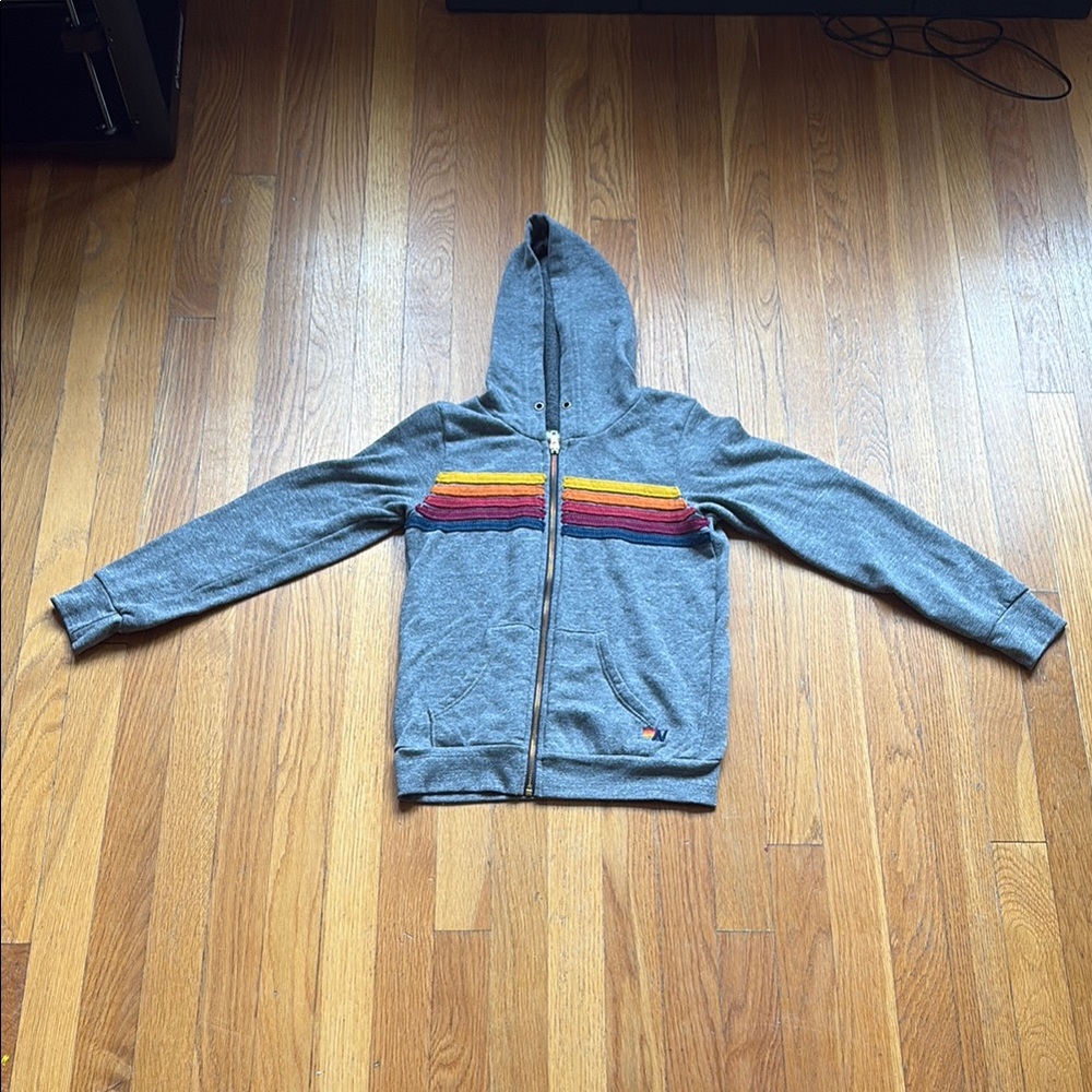 Aviator Nation Gray Hoodie with Rainbow Stripes